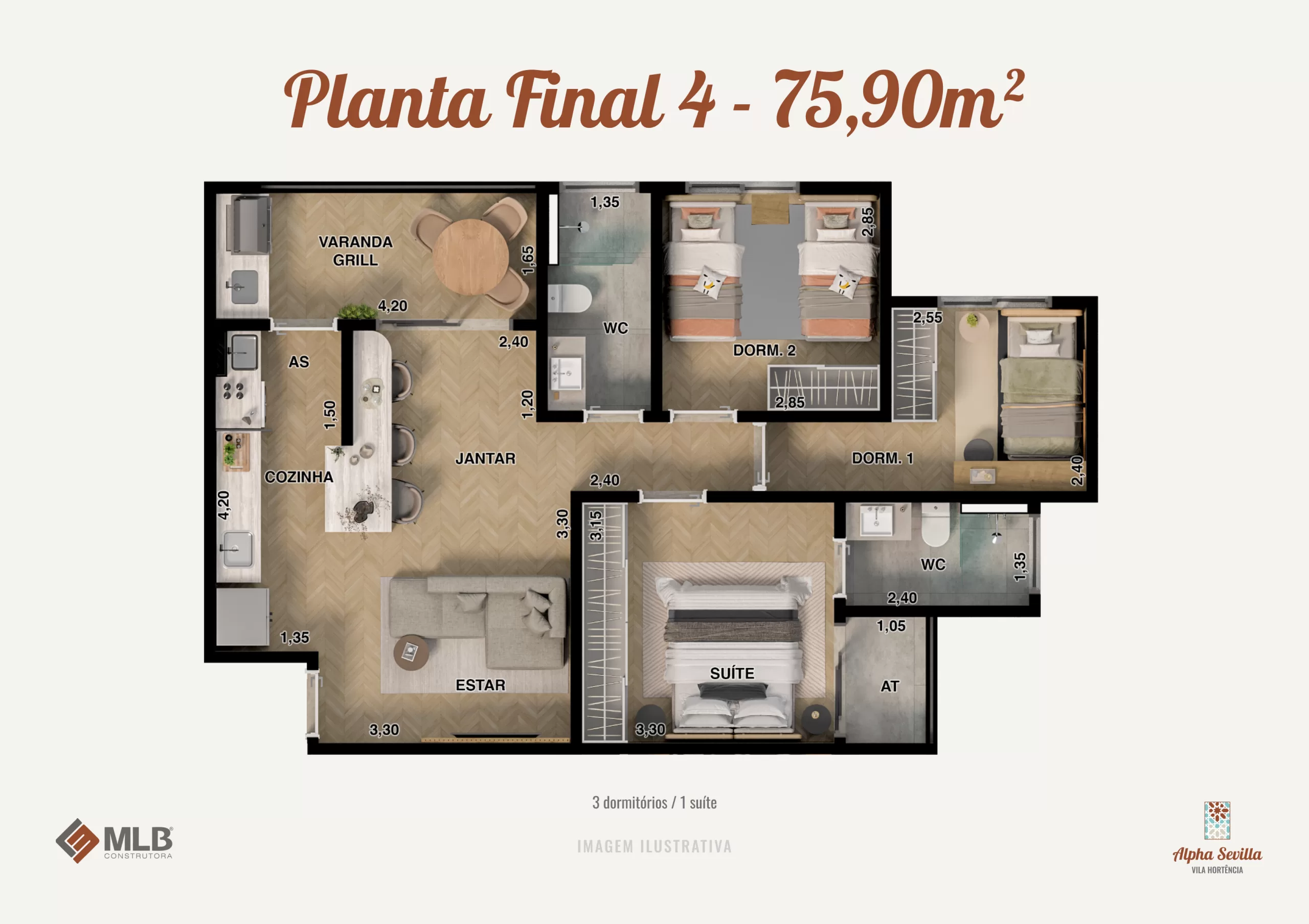 Planta Final 4 - 75.90m² - Alpha Sevilla Sorocaba
